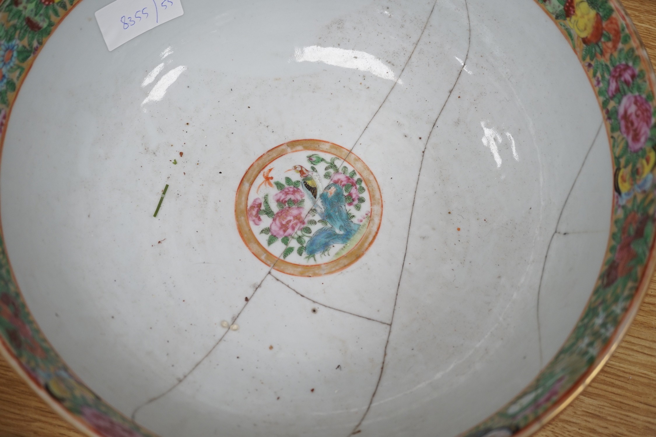 A 19th century Imari bowl, a famille rose bowl and one other- all damaged
